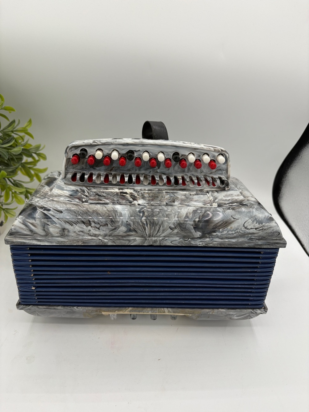 Kids Accordion with Gray Marbled Top and Blue Bellows